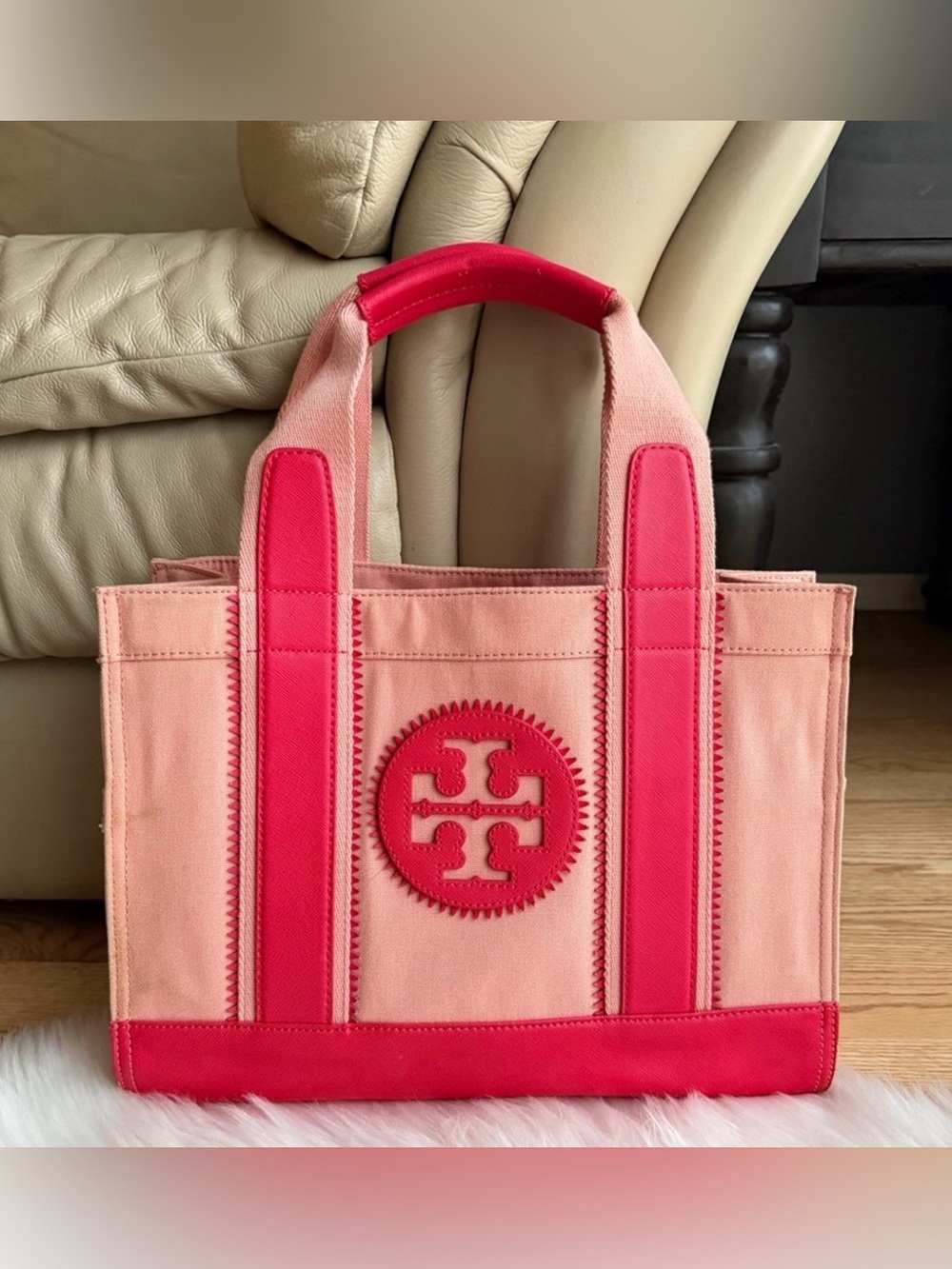 Tory Burch Pink Canvas Logo Tote